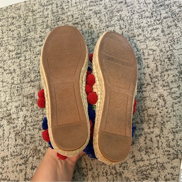 Tory Burch Ellis Embroidered Pom Pom Leather Espadrille Mules Size 7 - Picture 7 of 9